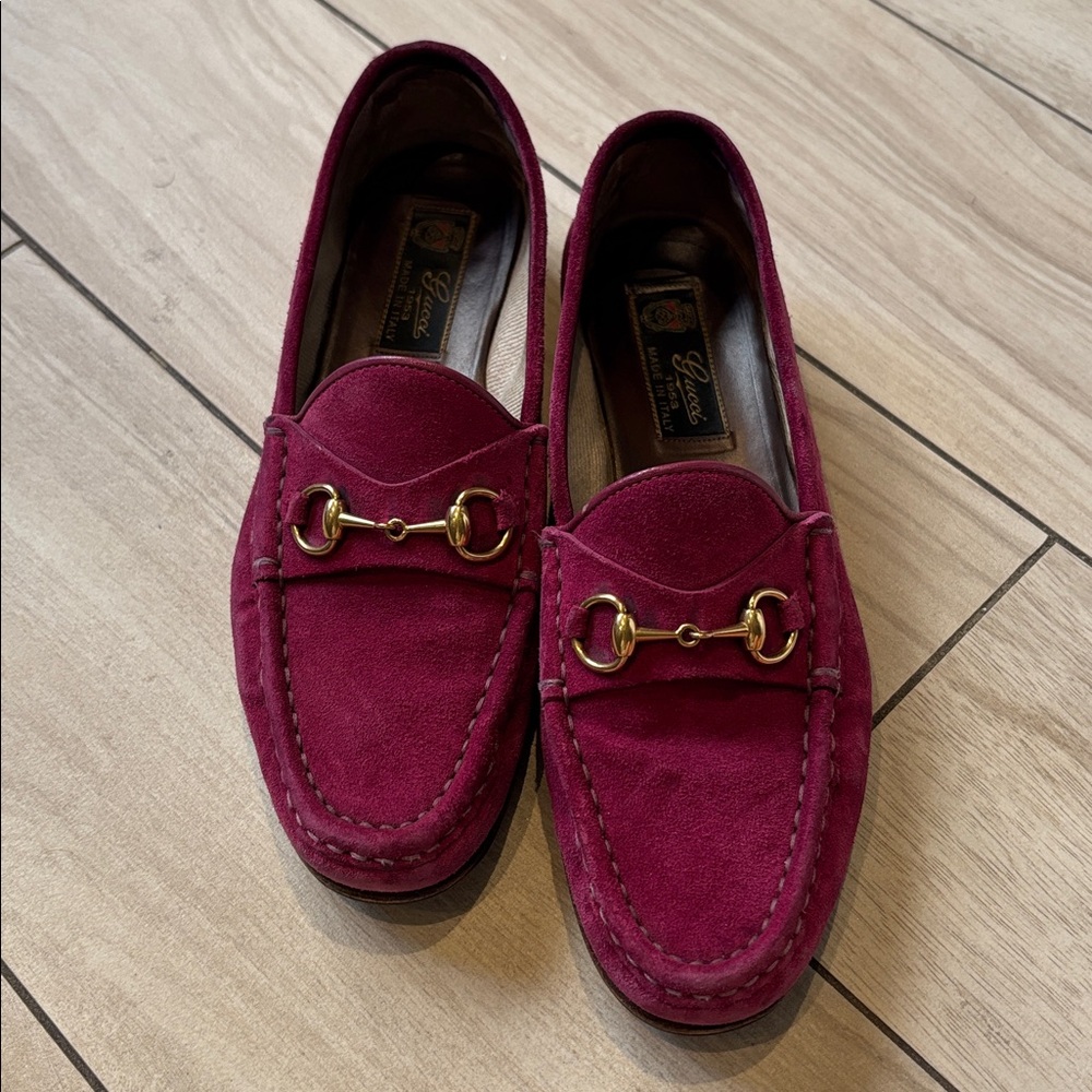 Gucci Dark Pink Suede Horsebit 1953 Loafers Size 37